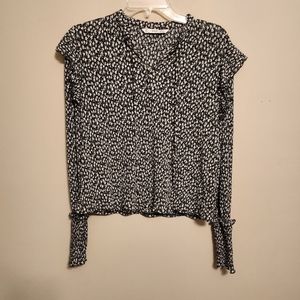 MNG Mango Black and White Long Sleeve Ruffle Top XS
